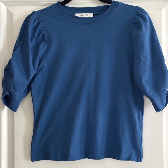 Frame‎ Frankie Ruched Puff Sleeve Tee In Slate Blue - Picture 2 of 9